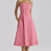 Dolly Raspberry Cotton Flared Midi Sommerkjoler