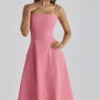 Dolly Raspberry Cotton Flared Midi Sommerkjoler