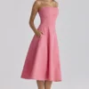 Dolly Raspberry Cotton Flared Midi Sommerkjoler