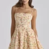 Dolly Warm Rose Print Cotton Flared Mini Sommerkjoler