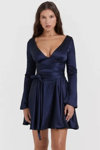 Dominique Navy Plunge minikjole