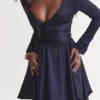 Dominique Navy Plunge minikjole