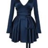 Dominique Navy Plunge minikjole