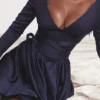 Dominique Navy Plunge minikjole
