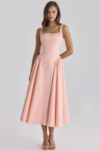 Dorothy Peach Cotton Midi Sommerkjoler