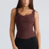 Drape Neck Chocolate Korsetter Top