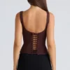 Drape Neck Chocolate Korsetter Top