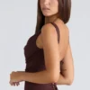 Drape Neck Chocolate Korsetter Top