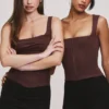 Drape Neck Chocolate Korsetter Top