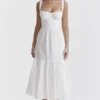 Elia hvit midi-sommerkjol med broderie anglaise