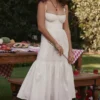 Elia hvit midi-sommerkjol med broderie anglaise