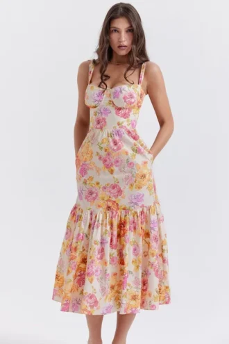 Elia Ivory Floral Midi Sommerkjoler