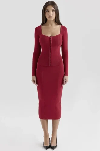 Eliane rød bodycon-midiskjørt