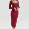 Eliane rød bodycon-midiskjørt