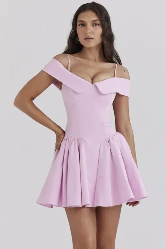 Elida Cotton Candy Twill Off Shoulder Mini Kjoler