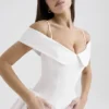 Elida hvit twill-minikjole med bare skuldre