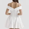 Elida hvit twill-minikjole med bare skuldre