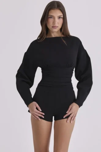 Elisetta svart crepe-playsuit