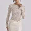 Ellie Vintage elfenbensfarget Bodys med lange ermer og blonder