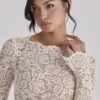 Ellie Vintage elfenbensfarget Bodys med lange ermer og blonder