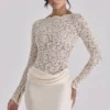 Ellie Vintage elfenbensfarget Bodys med lange ermer og blonder