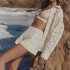Eman hvite bomullsshorts med broderie anglaise