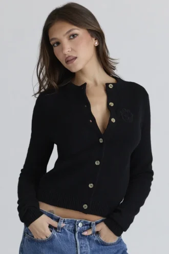Emblem svart kashmir- og ullcardigan