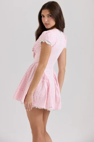 Emiliana rosa bomullsminikjole med gingham-mønster