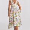 Emmelina hvit vintage rose-print bomullskorsetter-sommerkjoler