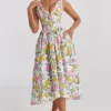 Emmelina hvit vintage rose-print bomullskorsetter-sommerkjoler