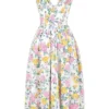 Emmelina hvit vintage rose-print bomullskorsetter-sommerkjoler