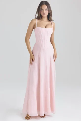 Esme Blush Pink Lurex Chiffon Maxi Kjoler