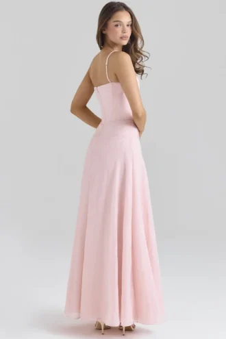 Esme Blush Pink Lurex Chiffon Maxi Kjoler