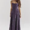 Esme Grape Lurex Chiffon Maxi Kjoler