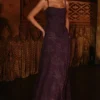 Esme Grape Lurex Chiffon Maxi Kjoler