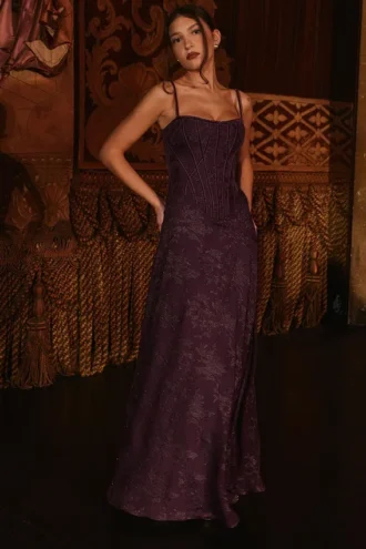 Esme Grape Lurex Chiffon Maxi Kjoler