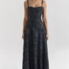 Esme midnattsblå lurex-chiffong-maxidress