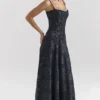 Esme midnattsblå lurex-chiffong-maxidress
