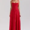 Esme rød lurex-chiffong-maxidress