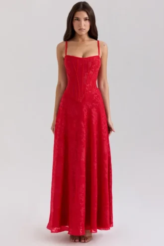 Esme rød lurex-chiffong-maxidress