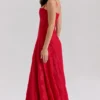 Esme rød lurex-chiffong-maxidress