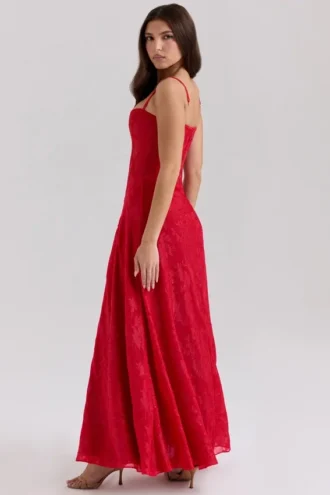 Esme rød lurex-chiffong-maxidress