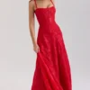 Esme rød lurex-chiffong-maxidress