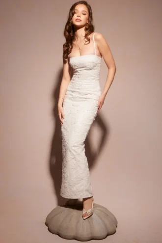 Eva hvit blomstret blonder-maxi-kjol