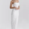 Eva hvit blomstret blonder-maxi-kjol