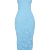 Eva Tuscan Blue brodert blomstermønstret maxikjole