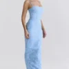 Eva Tuscan Blue brodert blomstermønstret maxikjole