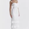 Eve hvit broderi-maxi-kjole