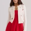 Evelina kremfarget ullcardigan med broderi