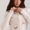 Evelina kremfarget ullcardigan med broderi